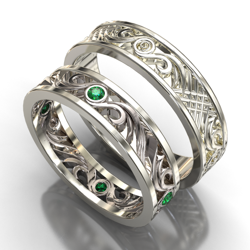 Platinum Emerald His And Her Ring Set