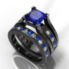 18K Black Gold Blue Sapphire Engagement Ring Set