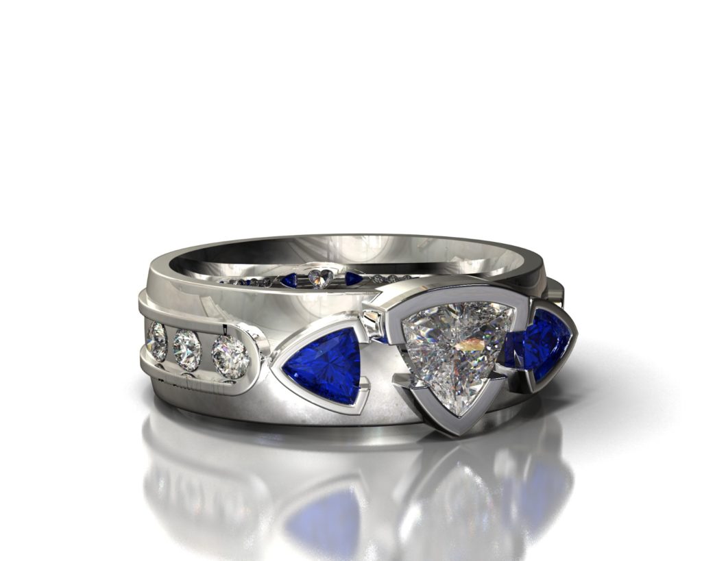 Trillion Diamond Blue Sapphire Wedding Band