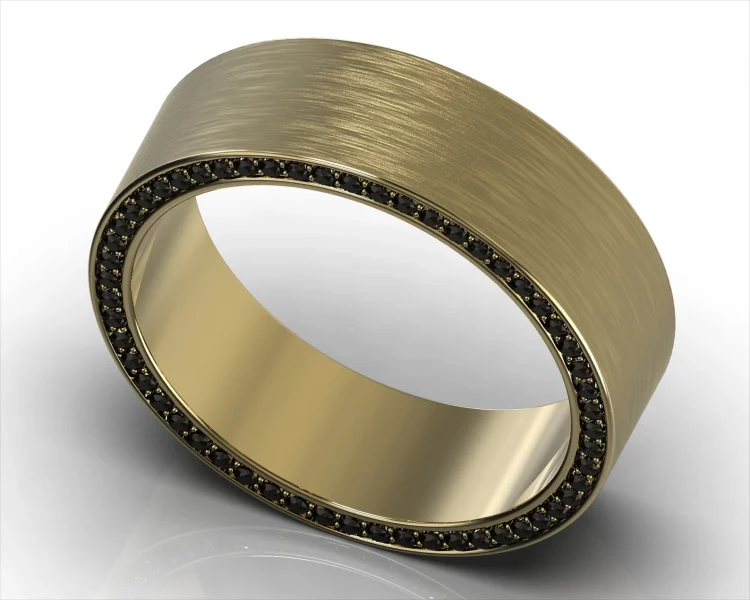 Brushed Gold Black Diamond Side Ring