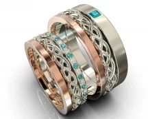 Two Tone Gold Blue Diamond Celtic Matching Bands
