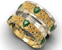 Emerald Gold Matching Wedding Bands