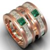 Two Tone Gold Emerald Diamond Matching Wedding Bands