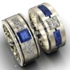 White Gold Diamond Sapphire His and His Bands