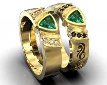 Gold Emerald Tribal His and His Bands
