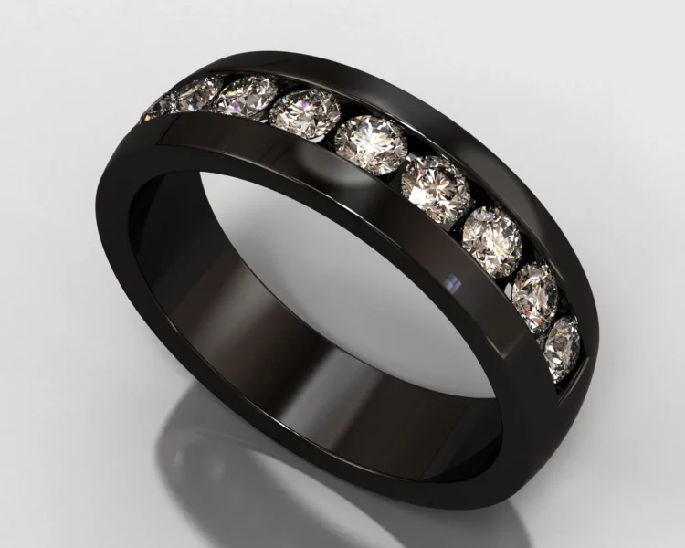 Black Gold Diamond Men's Wedding Band - Brilliant Channel Ring