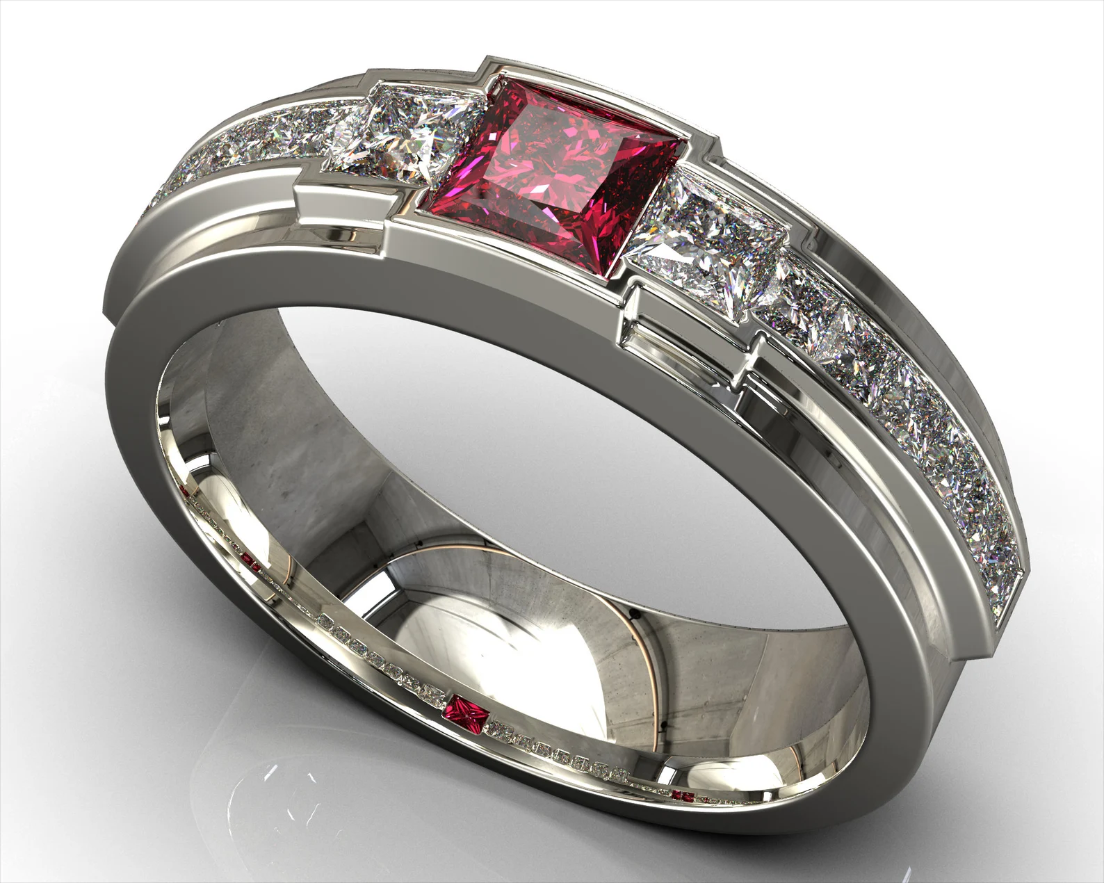 Ruby and Diamonds Men's Ring | 18k Yellow Gold