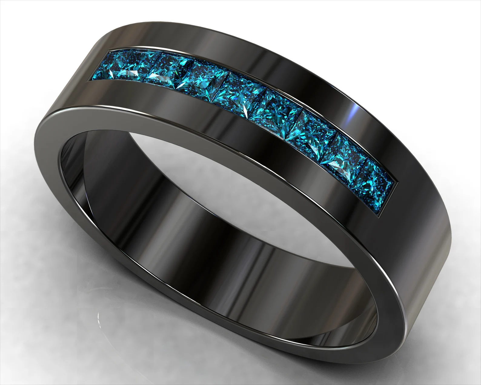 Mortal grip Datum Blue Diamond Black Gold Men's Wedding Band - Channel Ring - Kafka Ring -  Vidar Jewelry - Unique Custom Engagement And Wedding Rings