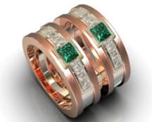 Brushed Two Tone Gold Emerald Diamond His and His Matching Wedding Bands