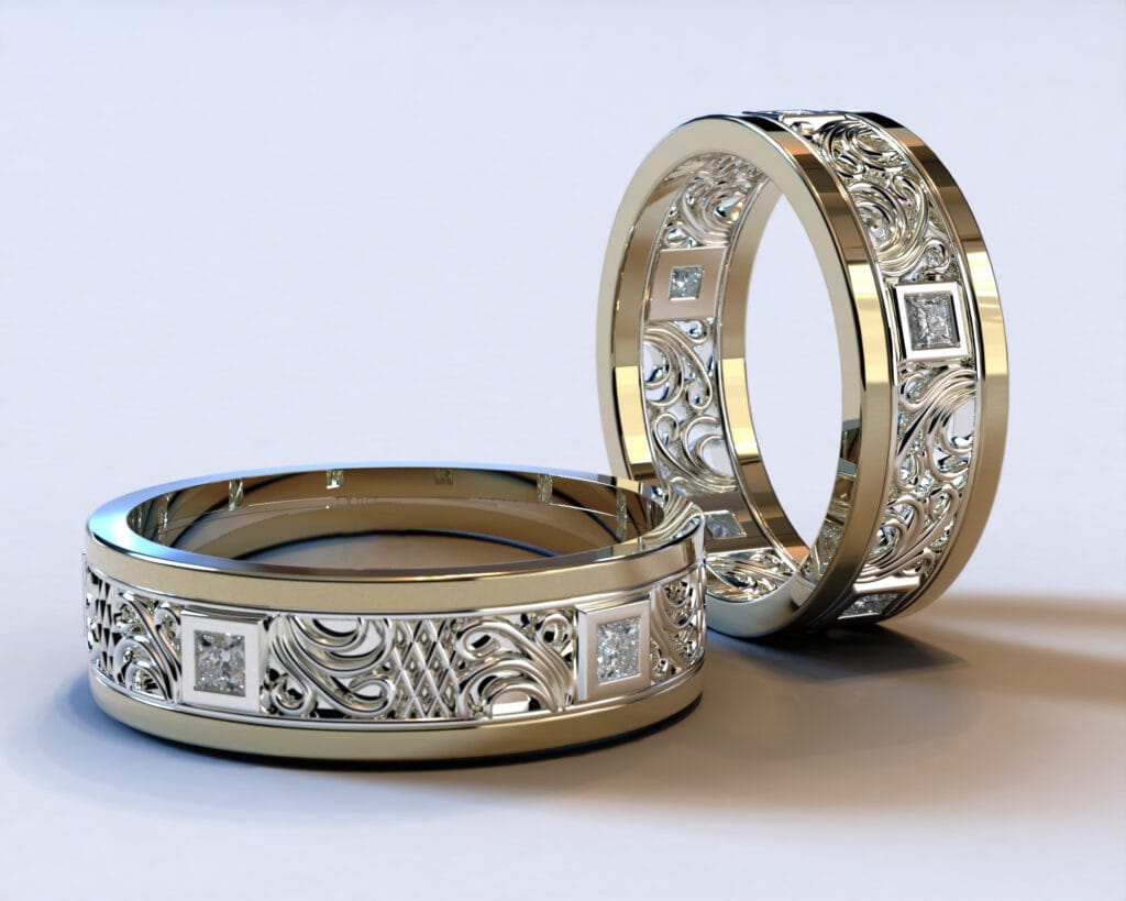 Two Tone Gold Diamond Matching Wedding Bands – Princess Gem