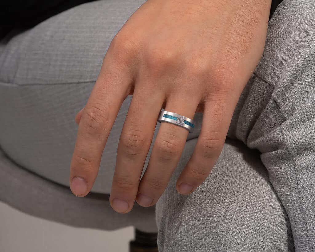 Gold Diamond & Sapphire Men's Wedding Band - Trillion Ring