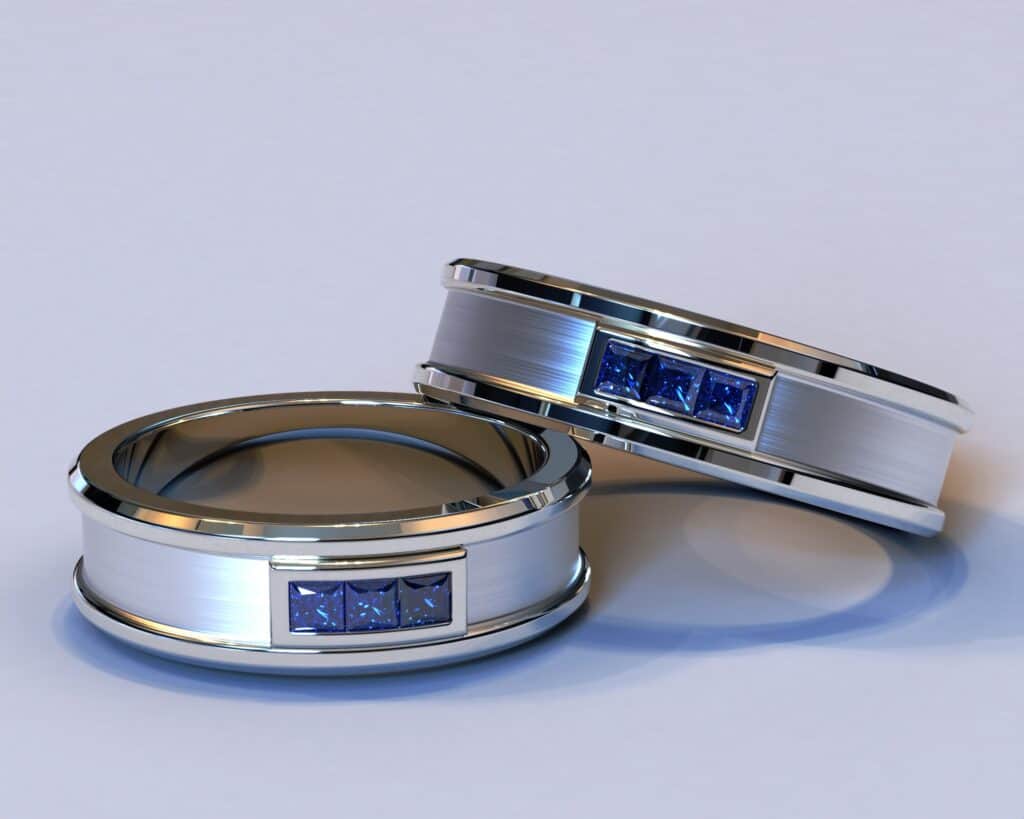 White Gold Sapphire His and Hers Matching Wedding Bands