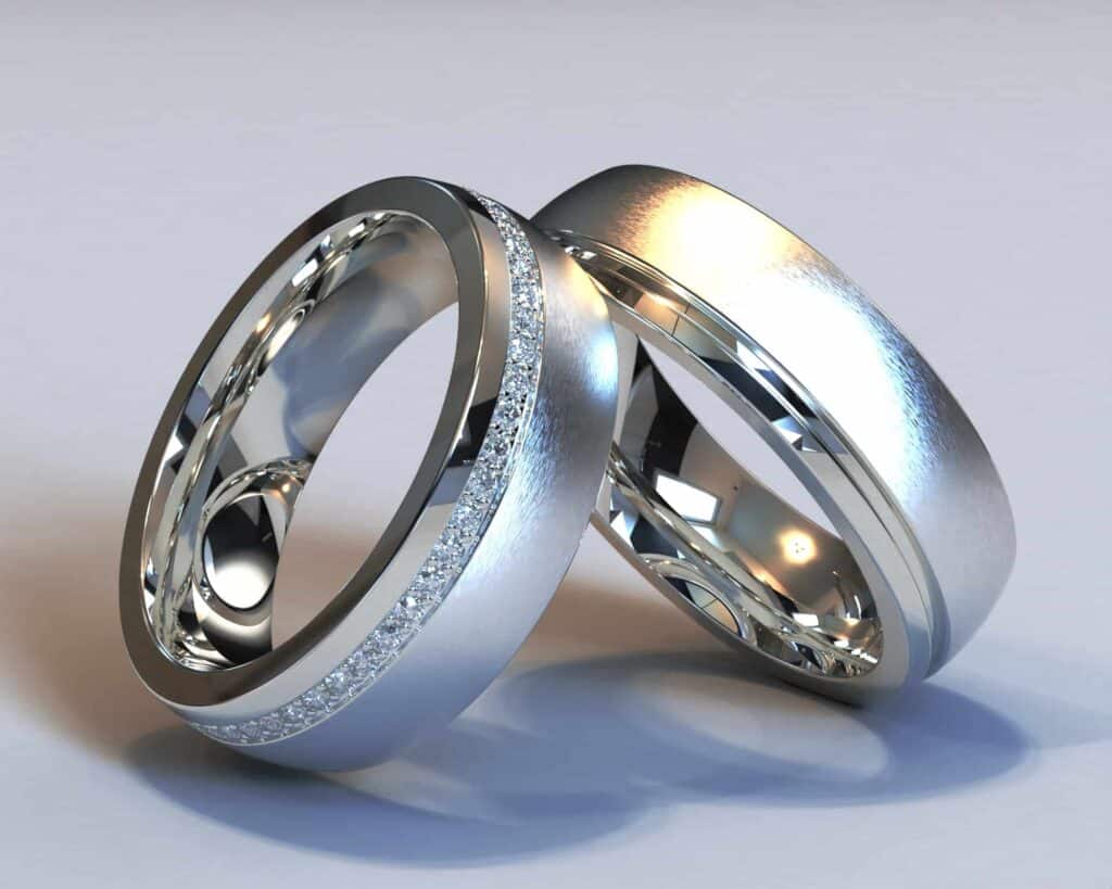 14K White Gold his and hers wedding band set
