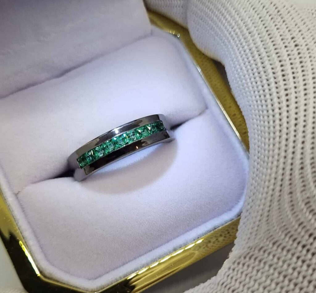 Kafka Ring - 14K Black Gold with Emeralds Wedding Band