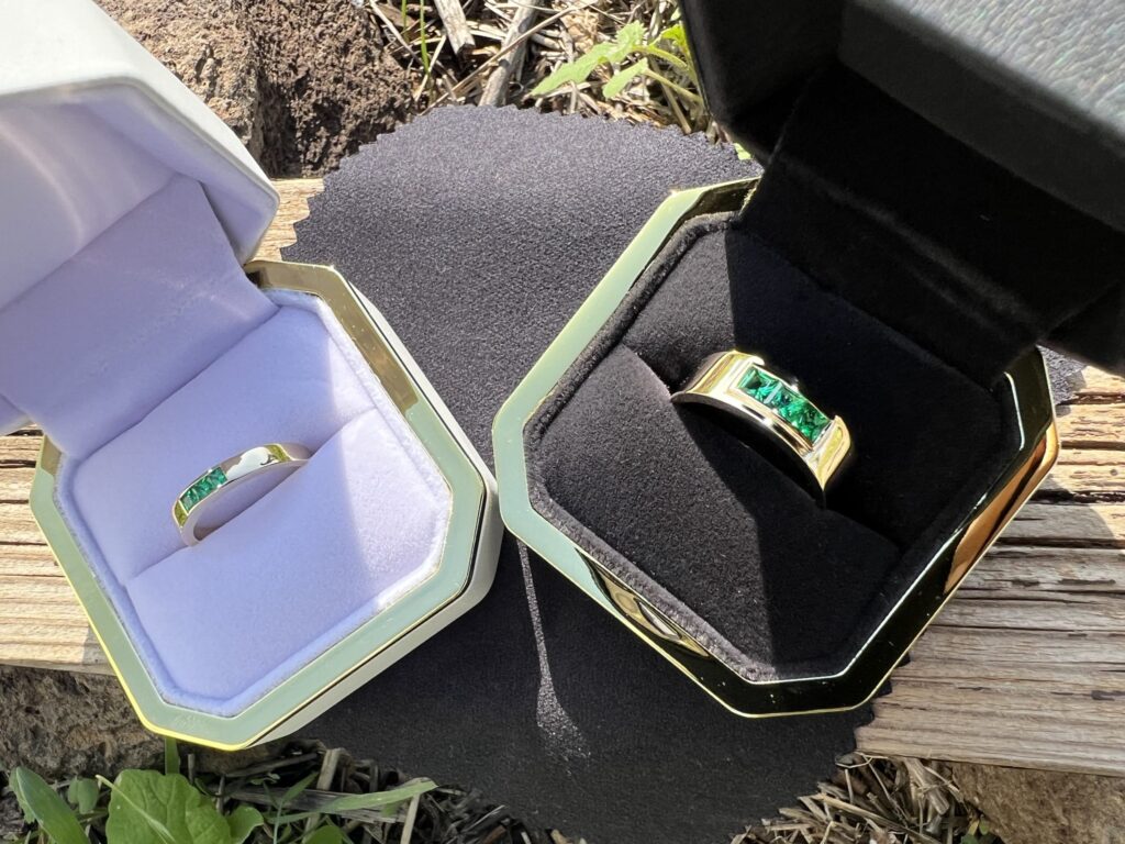 His and Hers Wedding Ring Set With Emerald - Custom Design