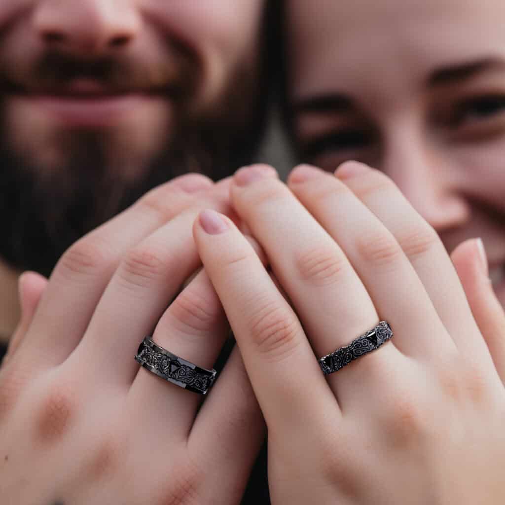 black and gold wedding ring